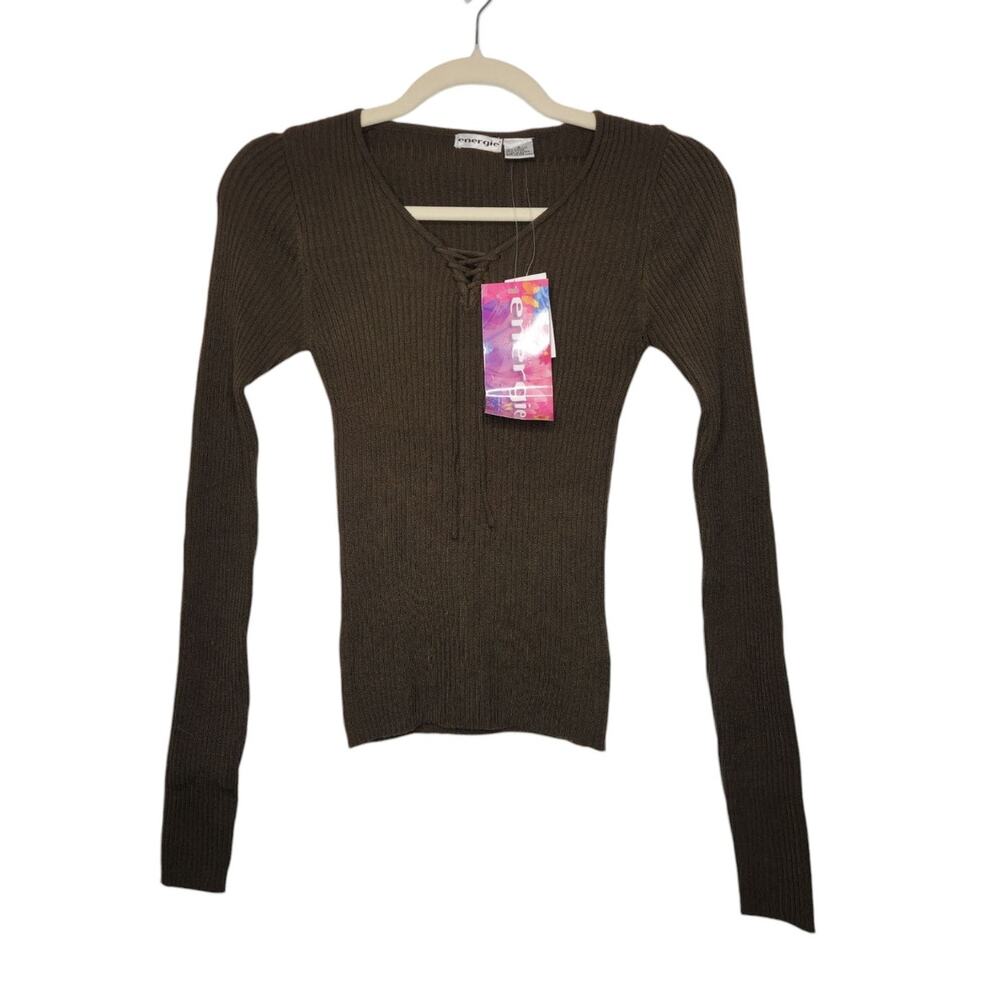 NWT Vintage y2k Energie Brown Ribbed Long Sleeve Stretch Small Fairy Witch Fall